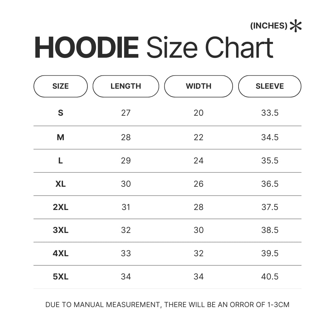 Hoodie Size Chart - Resident Evil UK Shop