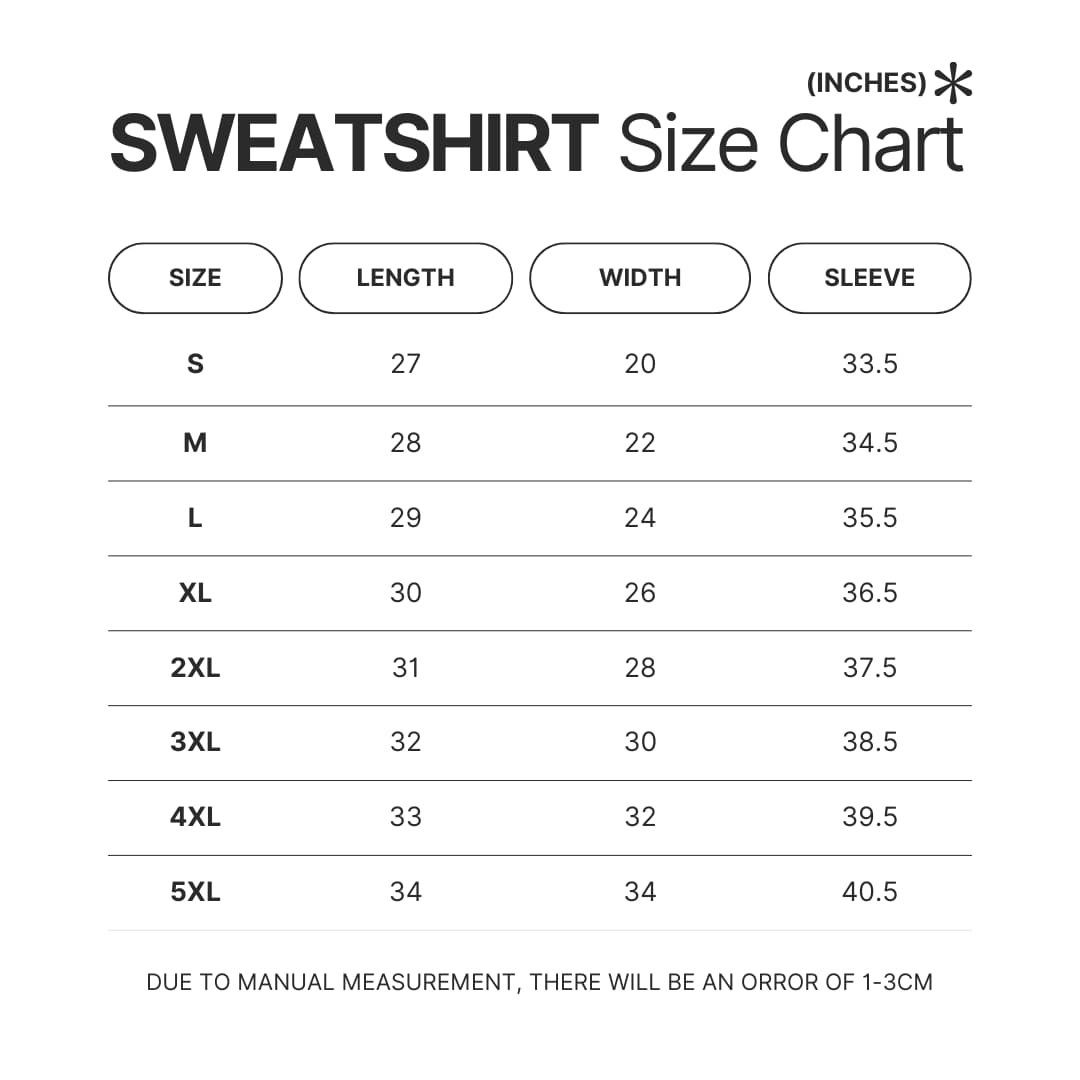 Sweatshirt Size Chart - Resident Evil UK Shop