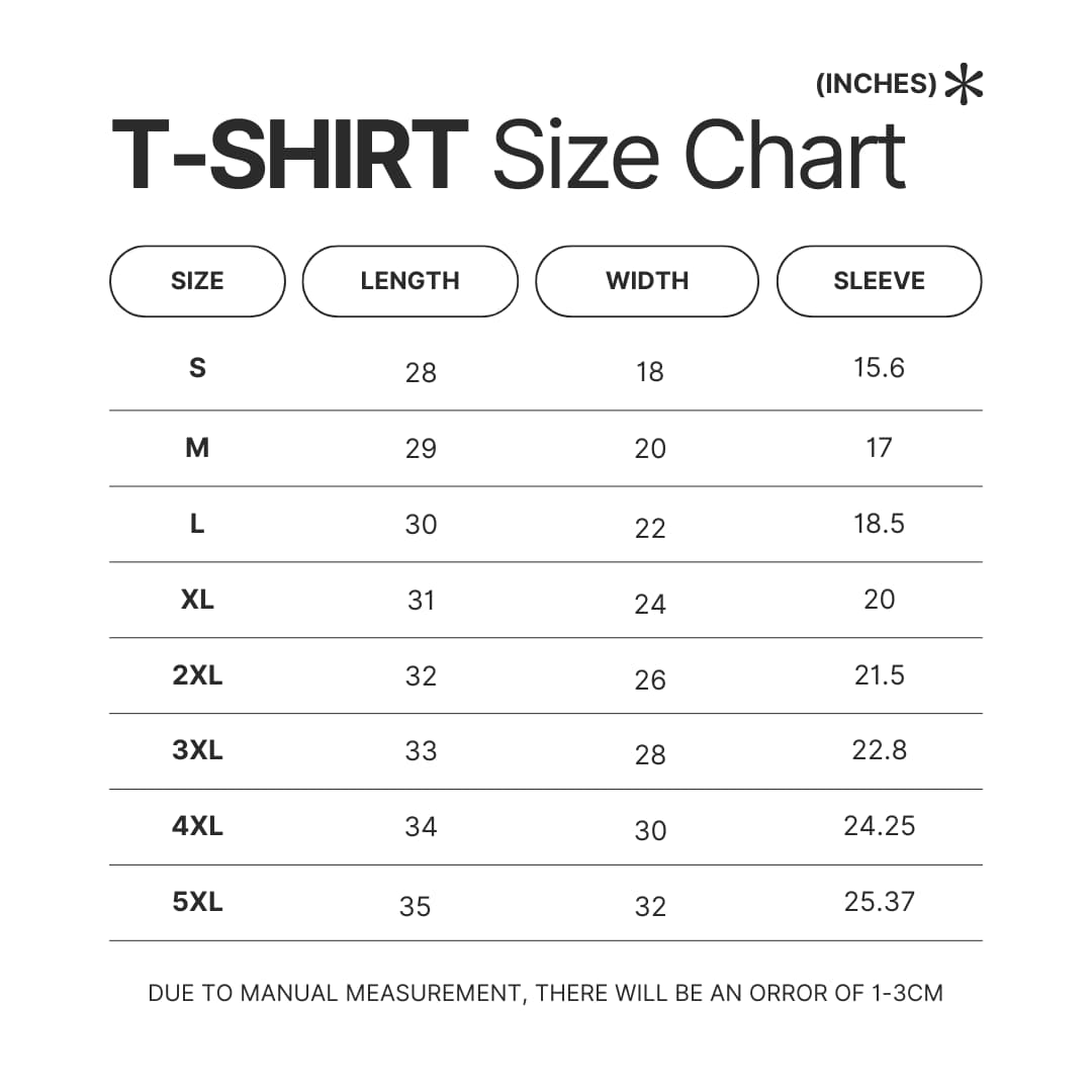 T shirt Size Chart - Resident Evil UK Shop