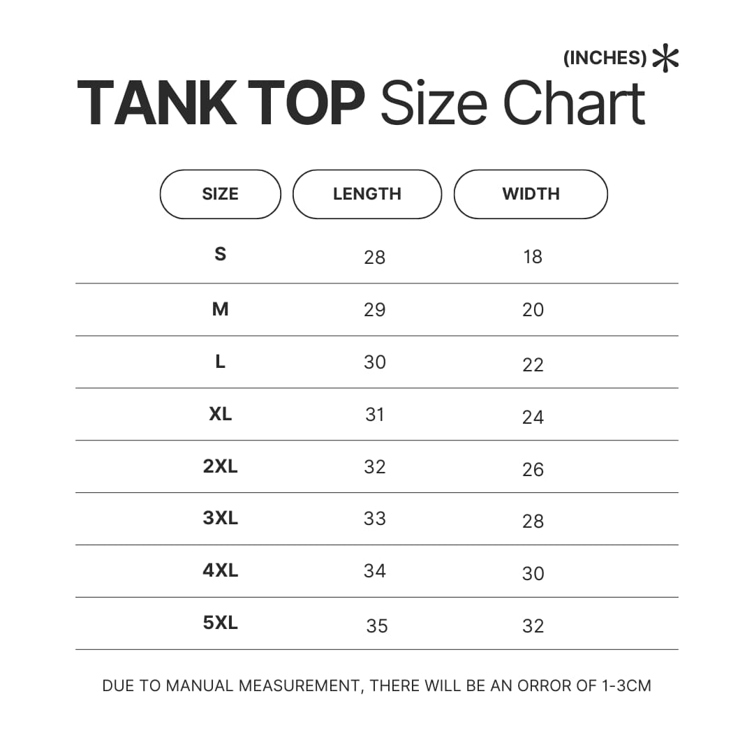 Tank Top Size Chart - Resident Evil UK Shop